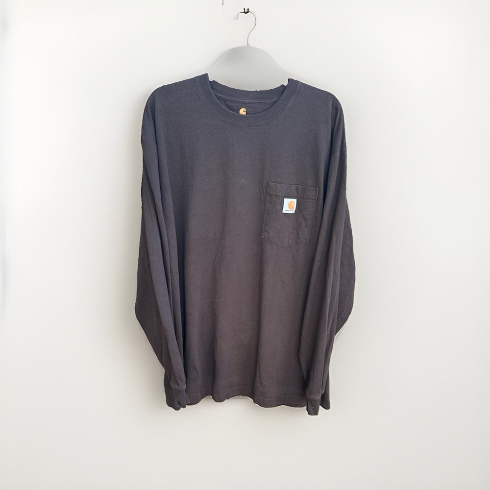 Carhartt Mens Long Sleeve Pocket‎ T-Shirt 2XL Original Fit Faded Black Workwear